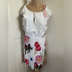 Ted Baker Rommanna Tie Neck Pleated Dress - White